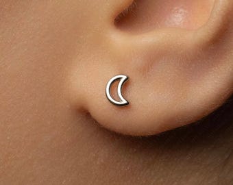 Open Moon Stud, Threadless Flat Back Earring, Minimalist Style, A-SS1681