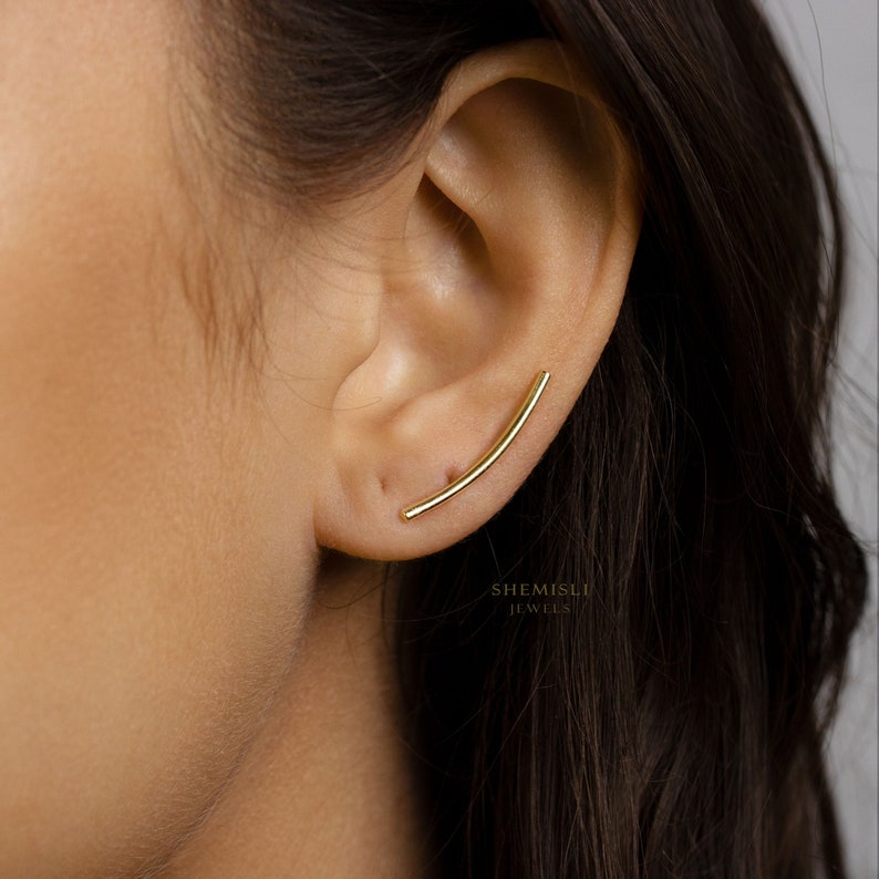 Simple Long Bar Climber Earrings, Gold, Silver SHEMISLI SS084 LR image 1