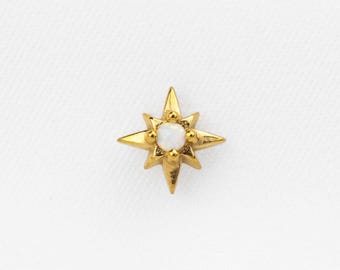 8-pointed Opal Star Stud, Threadless Flat Back Earring, Minimalist Style, A-SS1225