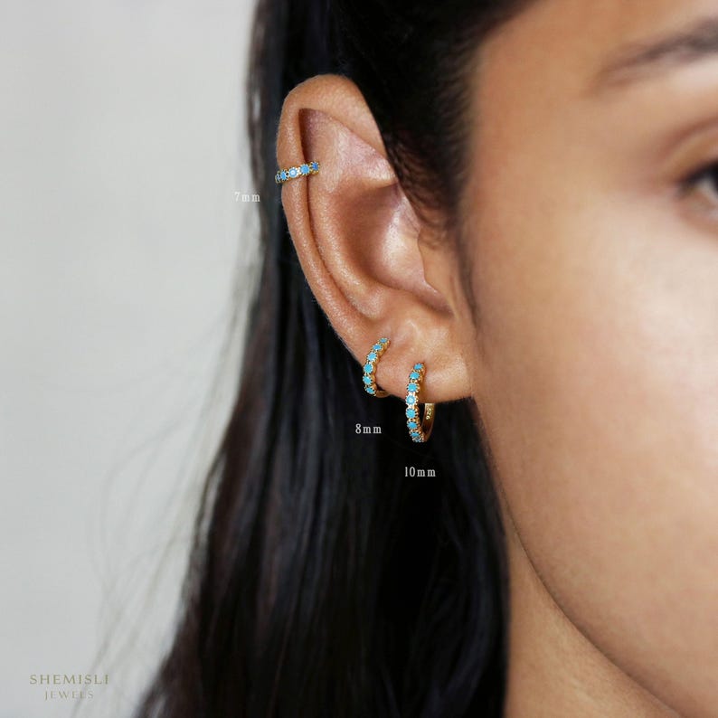 Simple Turquoise Hoop, Huggies Earring, Minimalist Style, A-SH126 SH127 SH128 SH129 SH130 SH131 image 3