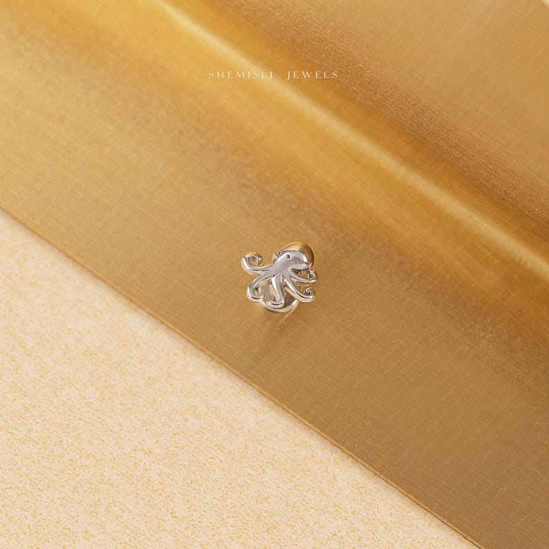 Octopus Stud, Threadless Flat Back Earring, Minimalist Style, A-SS576 image 8