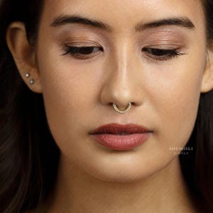 Anneau de septum rond pavé Daith Piercing CZ, boucle d'oreille, anneau à cliquet articulé, calibre 16 8 ou 10 mm, unisexe, titane G23, SHEMISLI SH303, SH038