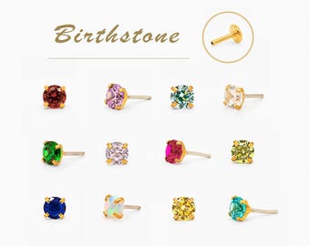 Birthstone Stud, Threadless Flat Back Earring, Minimalist Style, A-SS599