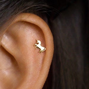 Tiny Unicorn Stud Earring, Unisex, Gold, Silver SS705 Butterfly End, SS706 Screw Ball End (Type A) LR