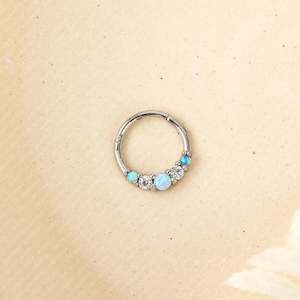 Opal White Daith Hoop, Clicker Earring, Minimalist Style, A-SH632 SH633