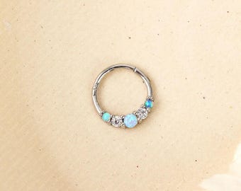 Opal White Daith Hoop, Clicker Earring, Minimalist Style, A-SH632 SH633