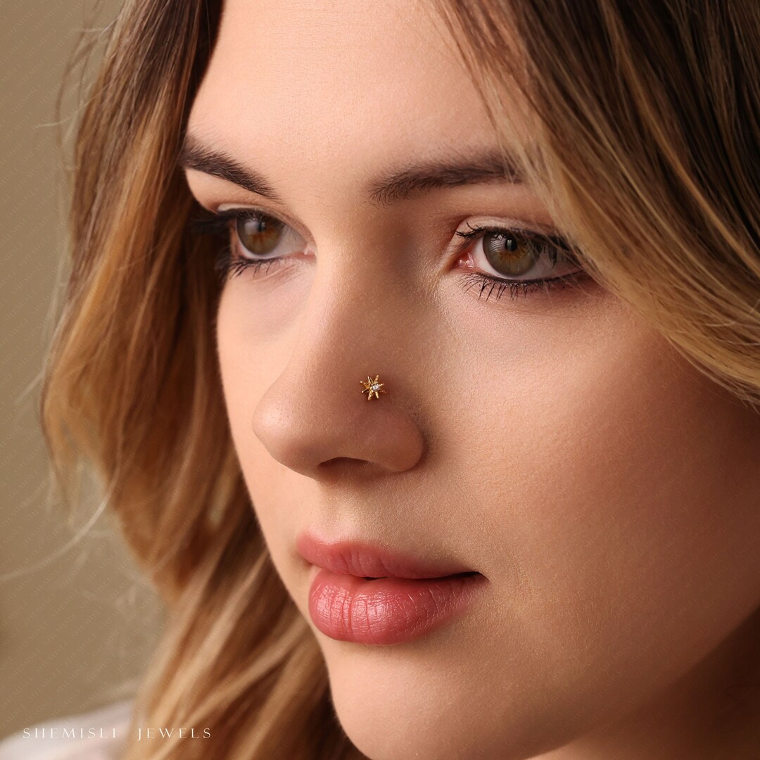 Tiny Star Threadless Flat Back Earrings, Nose Stud, 20,18,16ga, 510mm