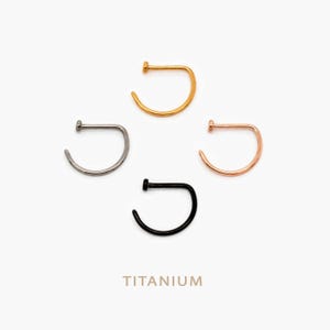 Open D Shape Nose Ring, Flat End Round Nostril Hoop, 20ga or 18ga, 8 or 10mm Unisex, G23 Titanium SHEMISLI SS529, SS530, SS531, SS532