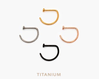 Open D Shape Nose Ring, Flat End Round Nostril Hoop, 20ga or 18ga, 8 or 10mm Unisex, G23 Titanium SHEMISLI SS529, SS530, SS531, SS532