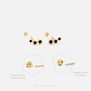 Clou d'oreille grimpeur minuscule triple pierres noires, unisexe, or, argent SHEMISLI SS250 extrémité papillon, extrémité sphérique à vis SS492 (type A) LR
