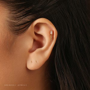 Petite pointe sur pierre baguette blanche, boucle d'oreille sans filetage à l'arrière plat, calibre 20,18,16, 5-10 mm unisexe, acier chirurgical SHEMISLI SS898
