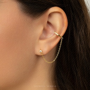 Boucles d'oreilles clous et chaînes, Manchette conque, Unisexe, Or, argent SHEMISLI - SF054