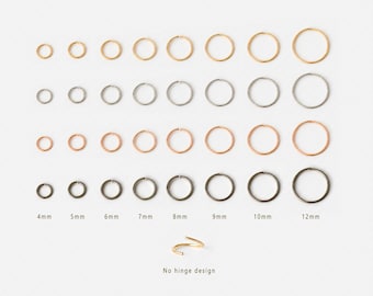 Thin Hoops Rings for Ear, Nose Piercings, No Hinge Design, 20ga, 4, 5, 6, 7, 8, 9, 10, 12mm, 14k Gold Filled, Silver, SHEMISLI - SH284-292