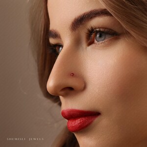 Ruby Stone Nose Stud, Threadless Flat Back, Minimalist Style, A-SS615 image 5