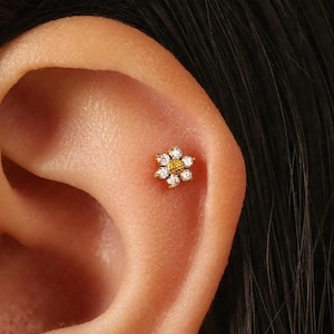 Sunflower Flat Back Earring, Threadless Stud Floral Jewelry