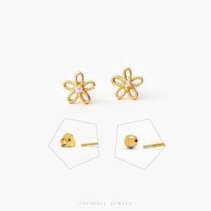 Petit clou d'oreille fleur ouverte, boucle d'oreille myosotis, unisexe, or, argent SHEMISLI SS154 embout papillon, embout sphérique vissé SS791 (type A)
