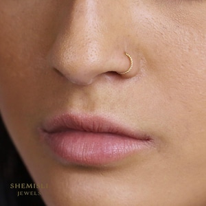 Anneau torsadé fin pour piercings nez et narines, Oreille 20, 5,6,7,8,9,10 mm, Unisexe, Or, Argenté, SHEMISLI - SH305-SH310
