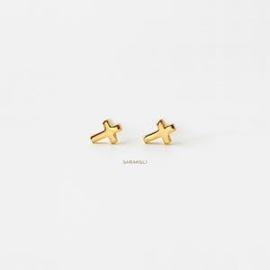Clous d'oreilles croix, unisexe, or, argent SHEMISLI SS015