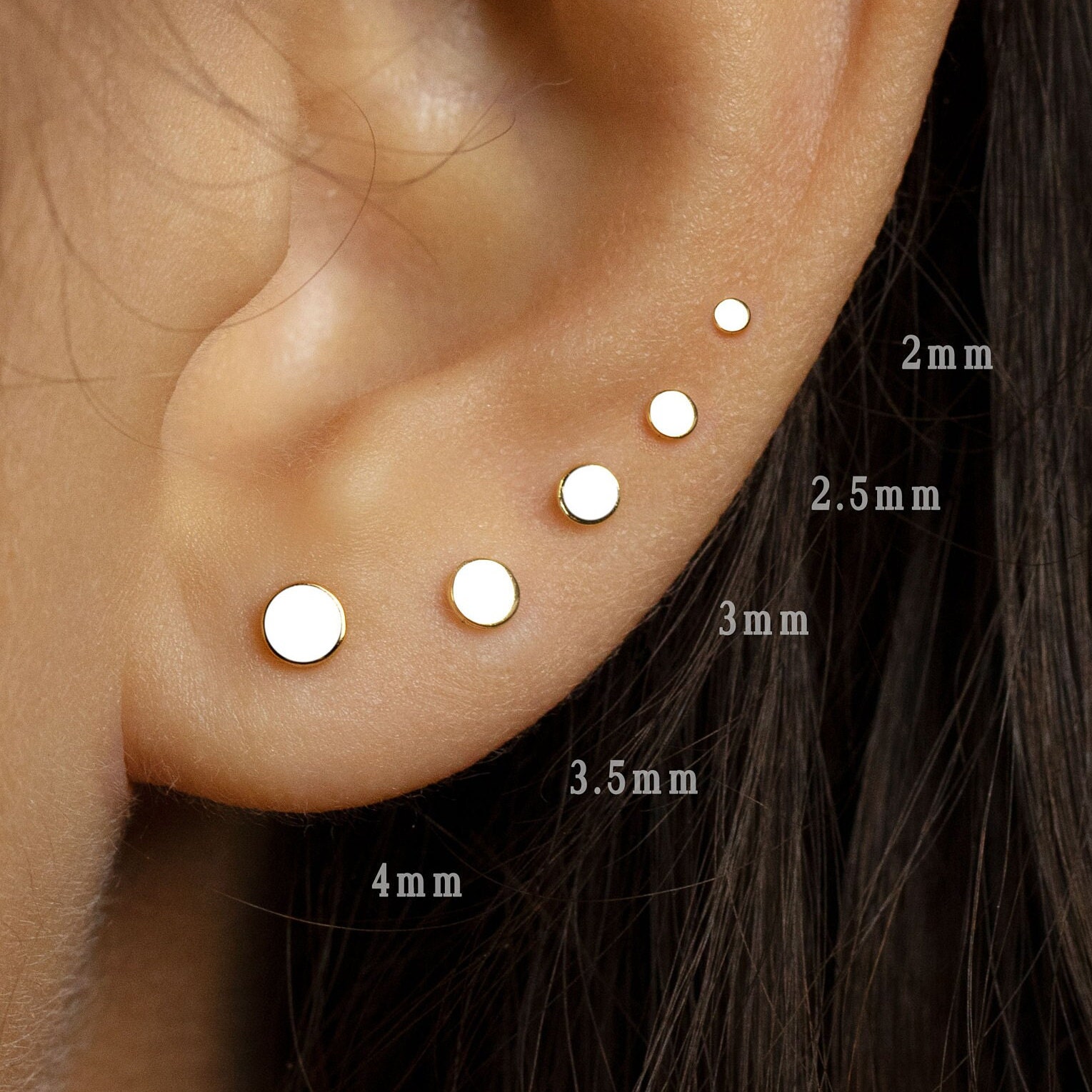 2.5mm Tiny Disc 14K Gold Labret Tragus Cartilage Flat Back Earring White / 16g 5/16 Quality Jewelry Made in USA