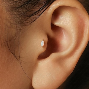 Opal Marquise Tragus Stud, Threadless Flat Back Earring, Minimalist Style, A-SS733