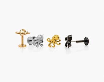 Octopus Stud, Threadless Flat Back Earring, Minimalist Style, A-SS576