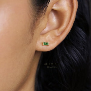 Petite boucle d'oreille baguette, blanc émeraude, turquoise, saphir noir, opale unisexe, or, argent SS143, SS023, SS107, SS339, SS340, SS008