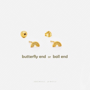 Petite boucle d'oreille arc-en-ciel, unisexe, or, argent SS807, extrémité papillon, SS808 vissé, extrémité sphérique (type A) LR