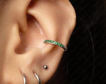 Emerald Gemstones Conch Hoop, Cartilage Earring, Minimalist Style, A-SH346 SH347 SH348 SH031