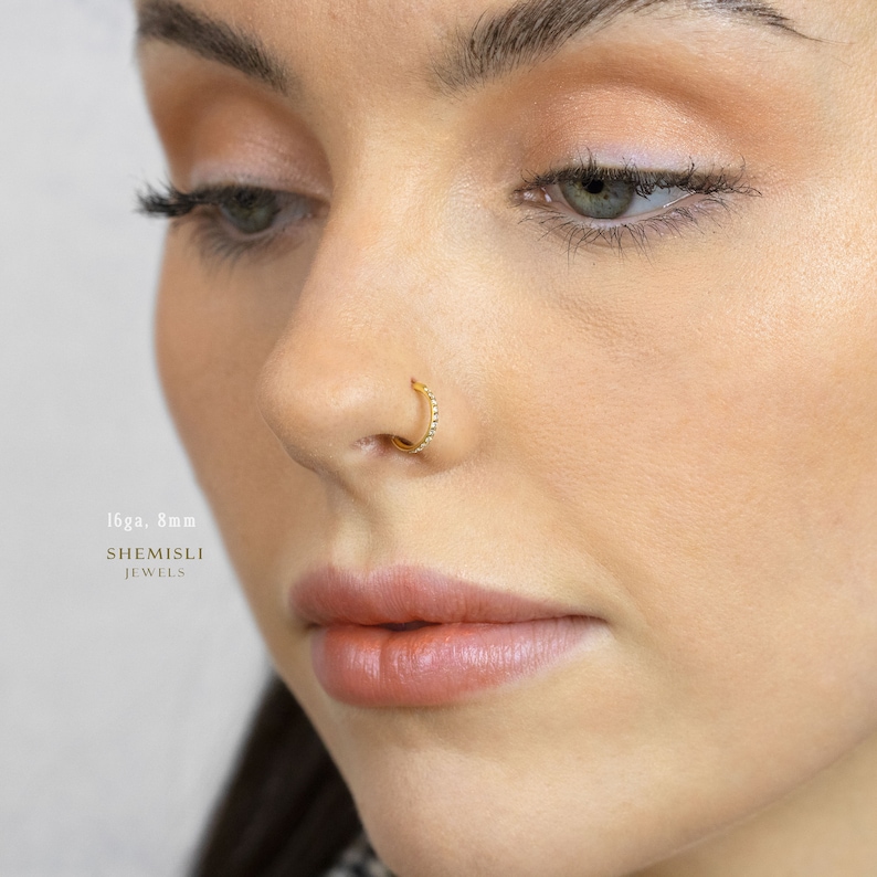 Titanium CZ Round Paved Earring Nose Ring, 20ga, 18ga, 16ga, 6, 8, 10, 12mm, Solid G23 Titanium, SHEMISLI SH466...SH476...SH486... image 4