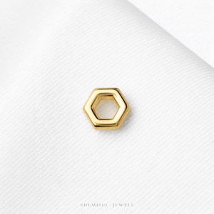 Open Hexagon Stud, Threadless Flat Back Earring, Minimalist Style, A-SS1669