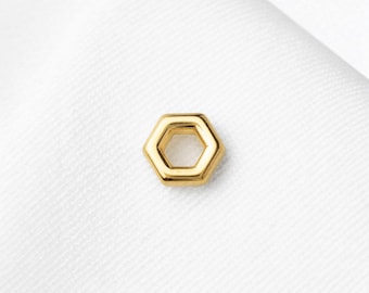 Open Hexagon Stud, Threadless Flat Back Earring, Minimalist Style, A-SS1669