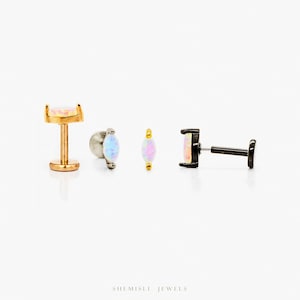 Boucle d'oreille sans filet à dos plat Tiny Opal Marquise, calibre 20,18,16, 5-10 mm unisexe, acier chirurgical SHEMISLI SS733