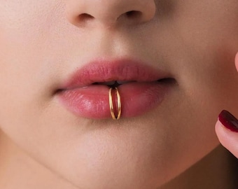 Split Double Lip Ring, Labret Ring, Minimalist Style, A-SH528 SH529 SH530 SH531 SH532