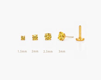 Golden Citrine Stud, Threadless Flat Back Earring, Minimalist Style, A-SS625 SS626 SS627 SS628