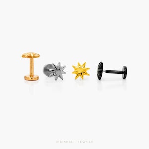 Tiny 3D Star Threadless Flat Back Earring, 20,18,16ga, 5-10mm Unisex, Surgical Steel SHEMISLI SS901