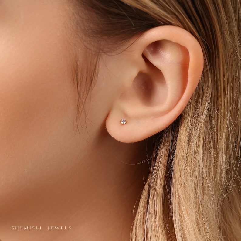 Tiny Clear White Stone Threadless Flat Back Earrings, Nose Stud, 20,18,16ga, 5-10mm Surgical Steel SHEMISLI SS503 SS504 SS505 SS506 image 6