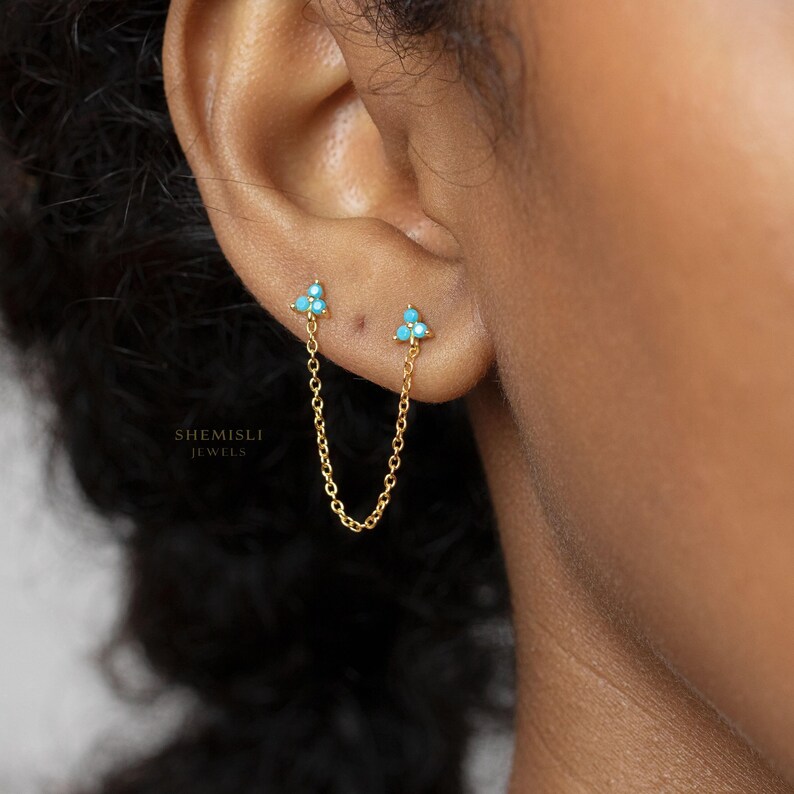 Two Piercings Clover Stud, Earring, Minimalist Style, A-SS147 SS317 SS318 SS319 SS320 Bild 5