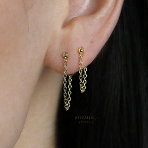 Boucle d'oreille pendante chaîne simple, unisexe, or, argent SHEMISLI SS197, SS198