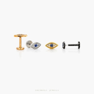 Tiny Evil Eye Threadless Flat Back Earring, 20,18,16ga, 5-10mm Unisex, Surgical Steel SHEMISLI SS929