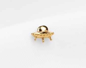 Clou de vaisseau spatial extraterrestre, boucle d'oreille sans filet à dos plat, style minimaliste, A-SS1314