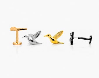 Hummingbird Stud, Threadless Flat Back Earring, Minimalist Style, A-SS928