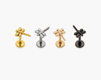 Dragonfly Stud, Threadless Flat Back Earring, Minimalist Style, A-SS581