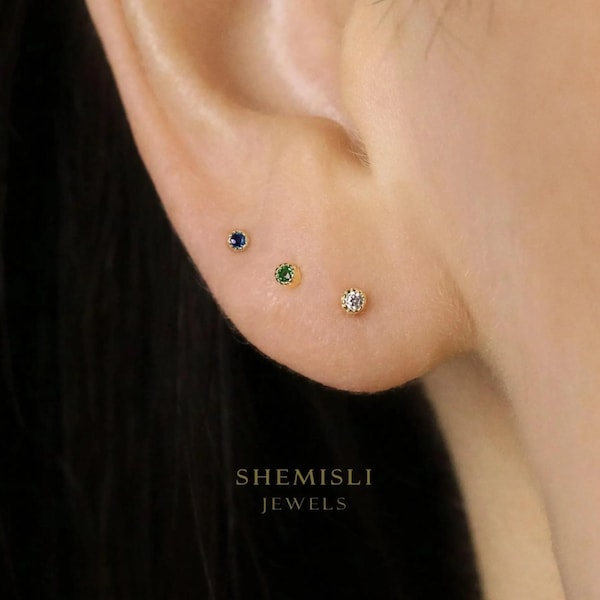 Gem Stone Stud, Earring, Minimalist Style, A-SS231 SS232 SS233