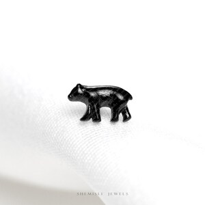 Black Bear Stud, Threadless Flat Back Earring, Minimalist Style, A-SS1025