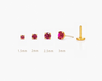 Ruby Stud, Threadless Flat Back Earring, Minimalist Style, A-SS613 SS614 SS615 SS616