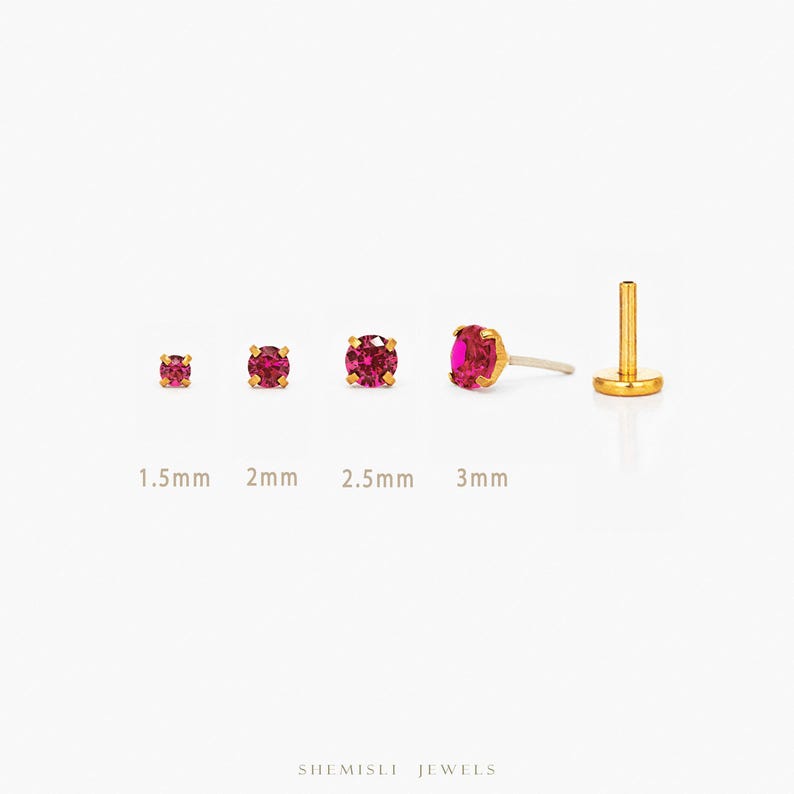 Ruby Stud, Threadless Flat Back Earring, Minimalist Style, A-SS613 SS614 SS615 SS616 image 1