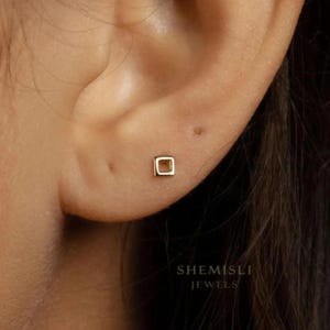 Open Square Stud, Butterfly End or Screw Ball End Earring, Minimalist Style, A-SS330 SS750