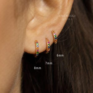 Créoles pierres multicolores, Huggies arc-en-ciel, 6, 7, 8, 9, 10, 12 mm unisexe, or, argent SH132, SH133, SH134, SH135, SH136, SH138