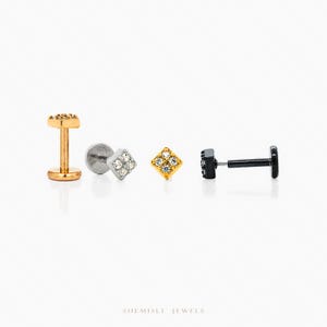 Square Tragus Stud, Threadless Flat Back Earring, Minimalist Style, A-SS899 image 2