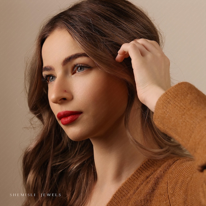 Ruby Stone Nose Stud, Threadless Flat Back, Minimalist Style, A-SS615 image 3